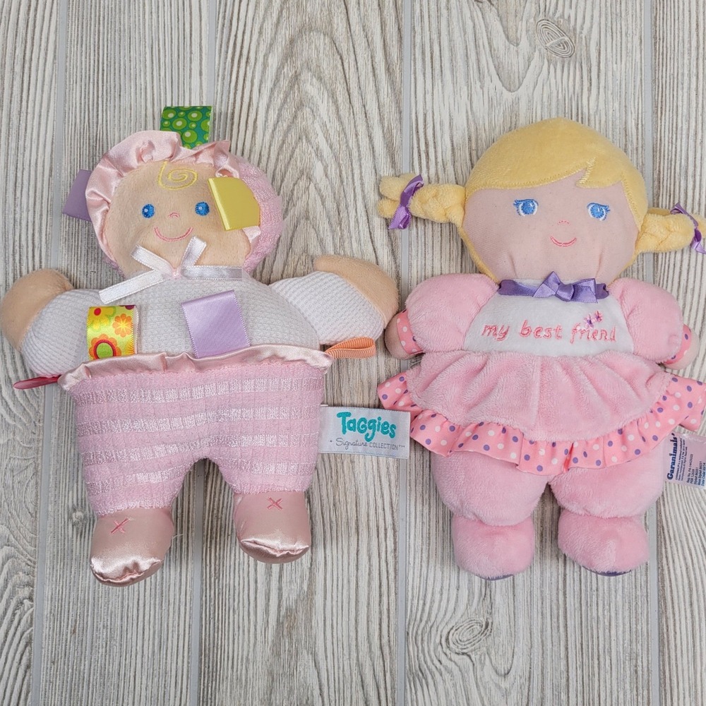Lot of 2 Taggies Geranimals My Best Friend Plush Baby Doll Pink Girl Blonde Hair